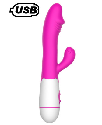 Vibromasseur rabbit USB rose avec gland 30 programmes 